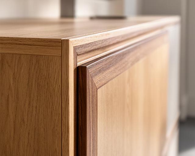 Dettaglio di mobile su misura in legno con anta e bordo rifinito